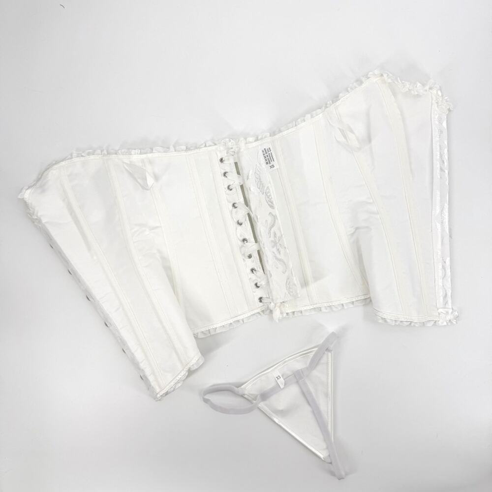 Apperloth A White Damask Lace Up Corset + G String Set Size XS - Picture 5 of 7